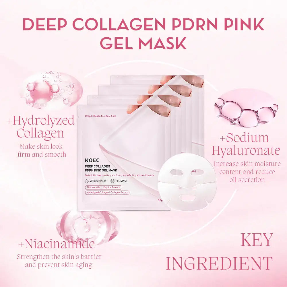 4PCs KOEC PDRN Pink Deep Hydration Collagen Gel Facial Mask Moisturizing Firming Nourishing Niacinamide Hyaluronic Acid Peptide