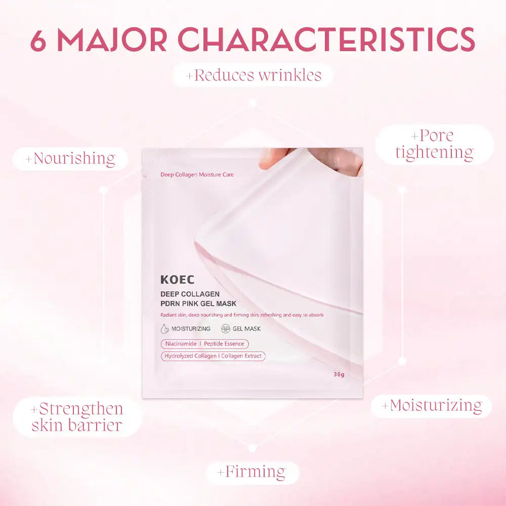 4PCs KOEC PDRN Pink Deep Hydration Collagen Gel Facial Mask Moisturizing Firming Nourishing Niacinamide Hyaluronic Acid Peptide